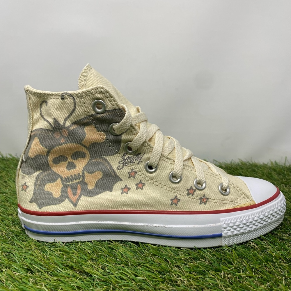 Converse Chuck Taylor Hi Top Beige Shoes Sailor Jerry Tattoo Sneaker Womens Sz 7